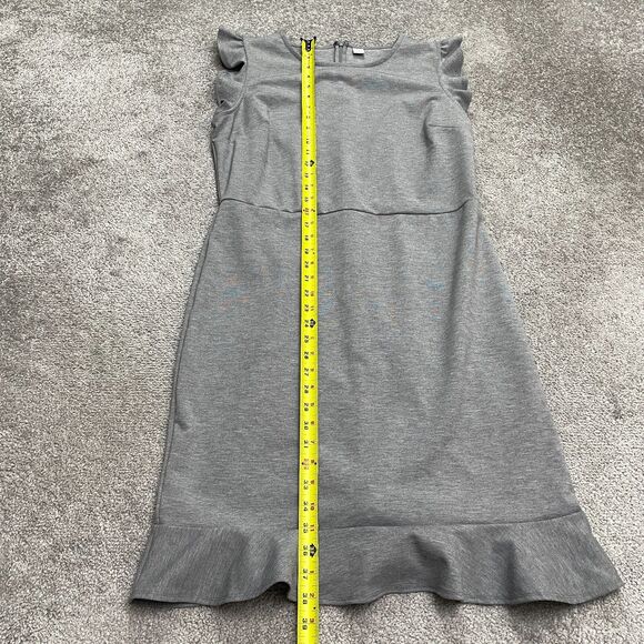 Old Navy Flutter Ruffle Sheath Dress Womens Large Gray Ponte Knit Stretch Work - Picture 7 of 13